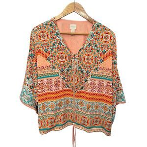Chicos Jacket Women's Large Full Zip Multicolor Boho Dolman